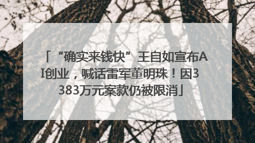 “确实来钱快”王自如宣布AI创业，喊话雷军董明珠！因3383万元案款仍被限消