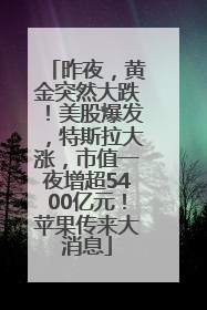 昨夜，黄金突然大跌！美股爆发，特斯拉大涨，市值一夜增超5400亿元！苹果传来大消息