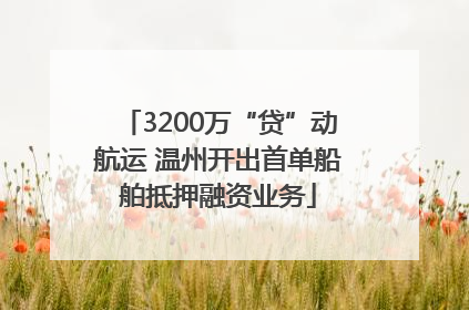 3200万“贷”动航运 温州开出首单船舶抵押融资业务